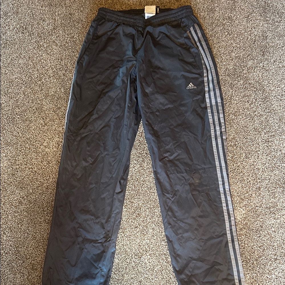 Adidas Black Athletic Pants with Gray Stripes
